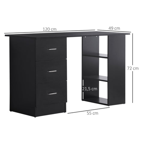 Rootz Computer Desk - Office Furniture - Workstation - 3 Drawers - Ergonomic Design - 120L x 49W x 72H cm - MDF Black