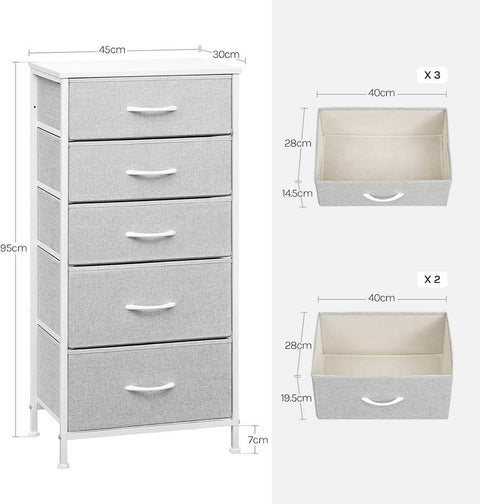 Rootz Chest of Drawers - Dresser - Storage Unit - Metal Frame - Grey and White-  45.5x95.5x30 cm - Organizes Efficiently