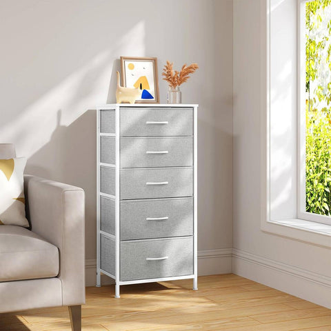 Rootz Chest of Drawers - Dresser - Storage Unit - Metal Frame - Grey and White-  45.5x95.5x30 cm - Organizes Efficiently