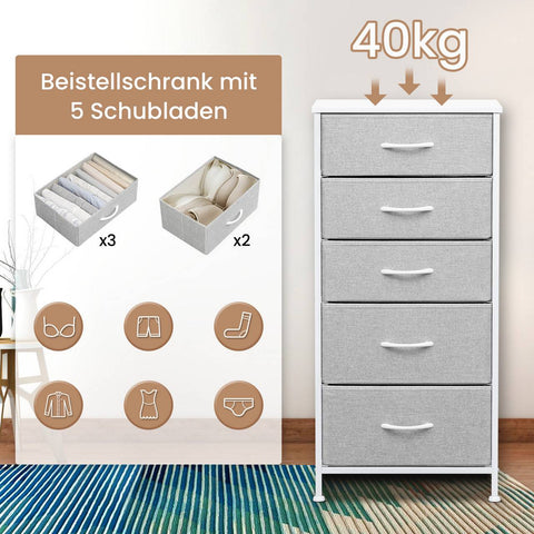 Rootz Chest of Drawers - Dresser - Storage Unit - Metal Frame - Grey and White-  45.5x95.5x30 cm - Organizes Efficiently