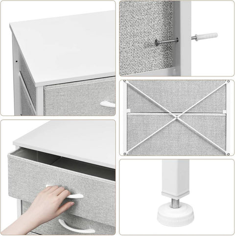 Rootz Chest of Drawers - Dresser - Storage Unit - Metal Frame - Grey and White-  45.5x95.5x30 cm - Organizes Efficiently