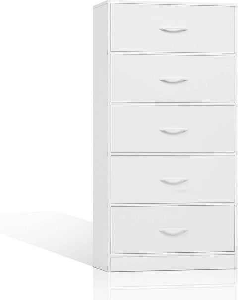 Rootz Narrow Chest of Drawers - Fabric Dresser - Storage Organizer - Ample Space - 5 Drawers - 55cm x 109cm x 30cm - White