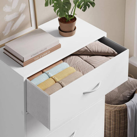 Rootz Narrow Chest of Drawers - Fabric Dresser - Storage Organizer - Ample Space - 5 Drawers - 55cm x 109cm x 30cm - White
