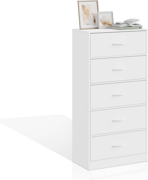 Rootz Narrow Chest of Drawers - Fabric Dresser - Storage Organizer - Ample Space - 5 Drawers - 55cm x 109cm x 30cm - White