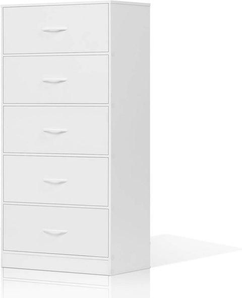 Rootz Narrow Chest of Drawers - Fabric Dresser - Storage Organizer - Ample Space - 5 Drawers - 55cm x 109cm x 30cm - White