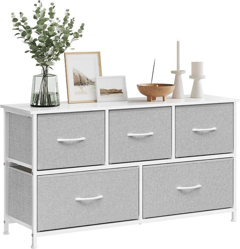 Rootz Choker Cabinet 5 Drawer - Storage Cabinet - Organizer Chest - Grey Wood - Metal Frame - 100 x 54 x 30 cm - Space-Saving