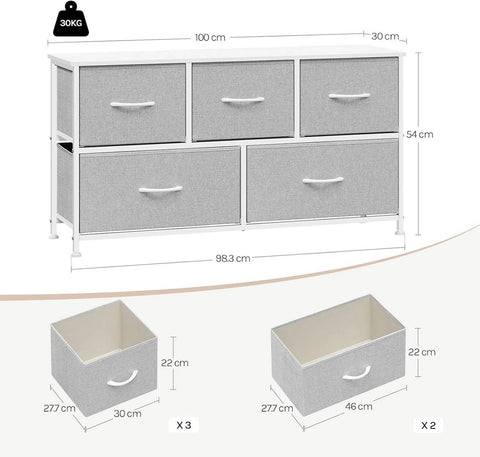 Rootz Choker Cabinet 5 Drawer - Storage Cabinet - Organizer Chest - Grey Wood - Metal Frame - 100 x 54 x 30 cm - Space-Saving