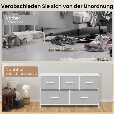 Rootz Choker Cabinet 5 Drawer - Storage Cabinet - Organizer Chest - Grey Wood - Metal Frame - 100 x 54 x 30 cm - Space-Saving