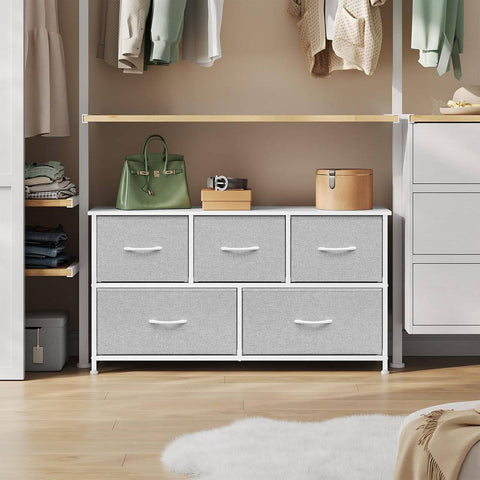 Rootz Choker Cabinet 5 Drawer - Storage Cabinet - Organizer Chest - Grey Wood - Metal Frame - 100 x 54 x 30 cm - Space-Saving