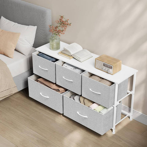 Rootz Choker Cabinet 5 Drawer - Storage Cabinet - Organizer Chest - Grey Wood - Metal Frame - 100 x 54 x 30 cm - Space-Saving