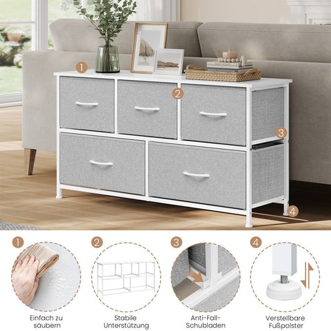Rootz Choker Cabinet 5 Drawer - Storage Cabinet - Organizer Chest - Grey Wood - Metal Frame - 100 x 54 x 30 cm - Space-Saving