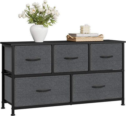 Rootz Choker Cabinet 5 Drawer Storage - Organizer - Dresser - Robust Metal Frame - 100cm x 54cm x 30cm - Black & Grey