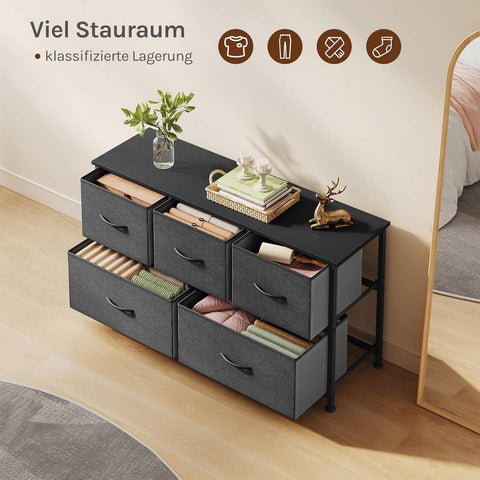 Rootz Choker Cabinet 5 Drawer Storage - Organizer - Dresser - Robust Metal Frame - 100cm x 54cm x 30cm - Black & Grey