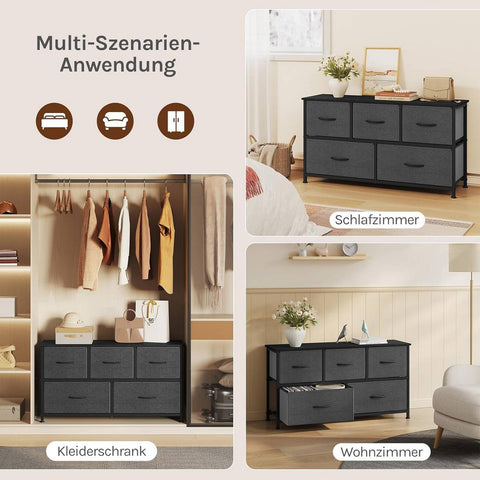 Rootz Choker Cabinet 5 Drawer Storage - Organizer - Dresser - Robust Metal Frame - 100cm x 54cm x 30cm - Black & Grey