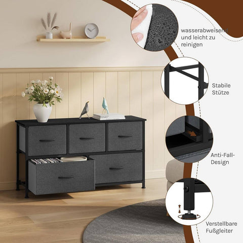 Rootz Choker Cabinet 5 Drawer Storage - Organizer - Dresser - Robust Metal Frame - 100cm x 54cm x 30cm - Black & Grey