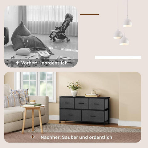 Rootz Choker Cabinet 5 Drawer Storage - Organizer - Dresser - Robust Metal Frame - 100cm x 54cm x 30cm - Black & Grey