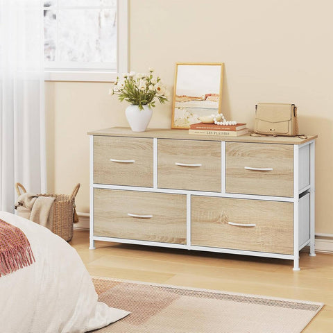 Rootz Shacking Cabinet 5 Drawer - Storage Chest - Organizing Unit - Metal & Wood - 100cm x 54cm x 30cm -Brown+ White