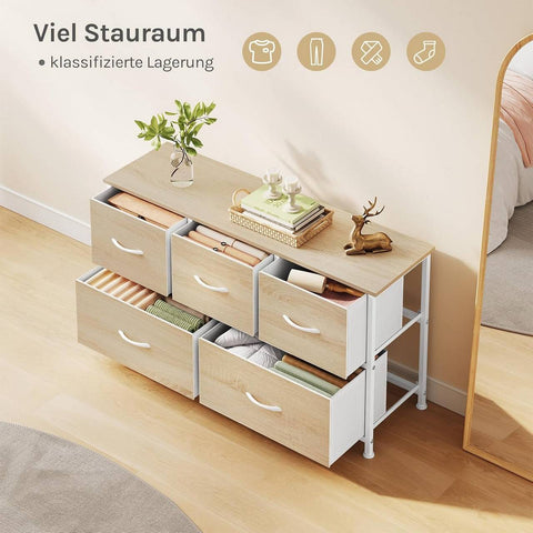 Rootz Shacking Cabinet 5 Drawer - Storage Chest - Organizing Unit - Metal & Wood - 100cm x 54cm x 30cm -Brown+ White