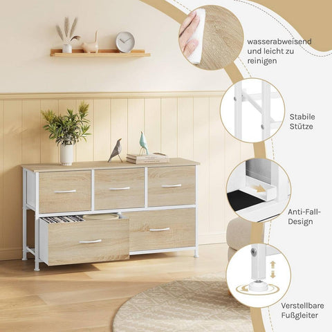 Rootz Shacking Cabinet 5 Drawer - Storage Chest - Organizing Unit - Metal & Wood - 100cm x 54cm x 30cm -Brown+ White