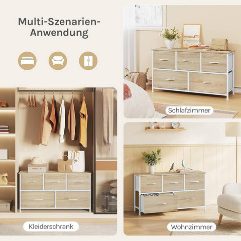 Rootz Shacking Cabinet 5 Drawer - Storage Chest - Organizing Unit - Metal & Wood - 100cm x 54cm x 30cm -Brown+ White