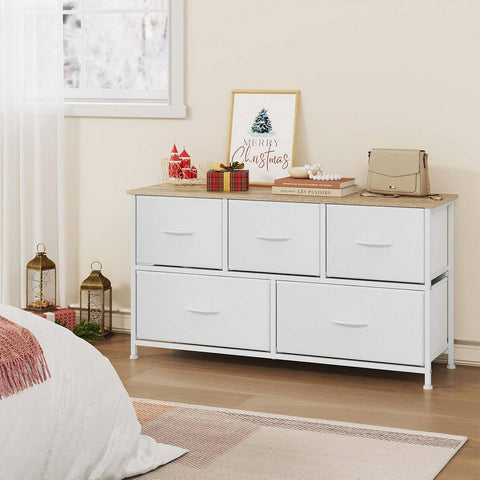 Rootz White and Brown Choker Cabinet 5 Drawers - Storage Chest - Organizer Unit - Saves Space - 100x54x30cm