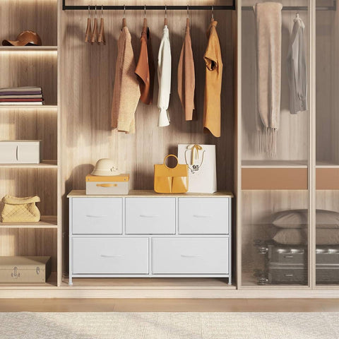 Rootz White and Brown Choker Cabinet 5 Drawers - Storage Chest - Organizer Unit - Saves Space - 100x54x30cm