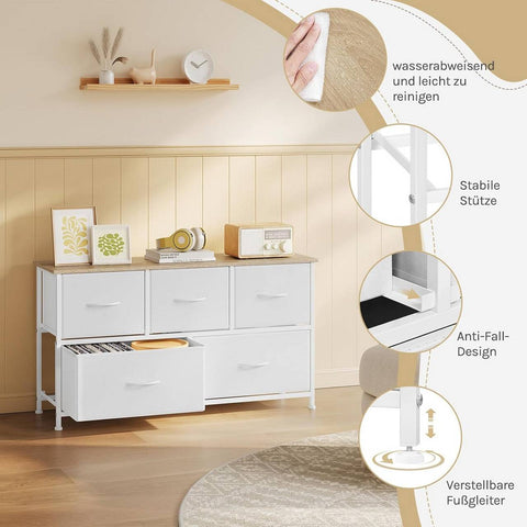 Rootz White and Brown Choker Cabinet 5 Drawers - Storage Chest - Organizer Unit - Saves Space - 100x54x30cm