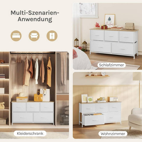 Rootz White and Brown Choker Cabinet 5 Drawers - Storage Chest - Organizer Unit - Saves Space - 100x54x30cm