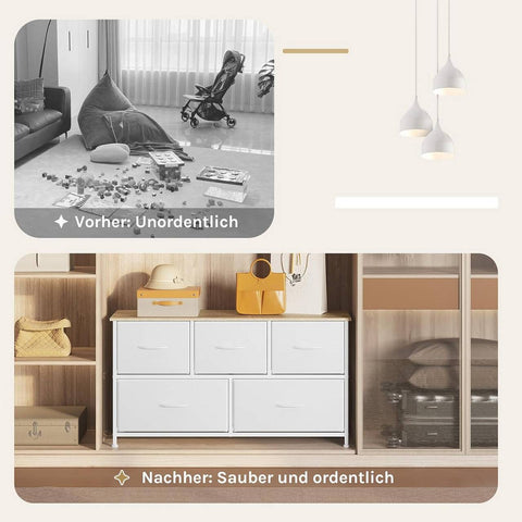 Rootz White and Brown Choker Cabinet 5 Drawers - Storage Chest - Organizer Unit - Saves Space - 100x54x30cm