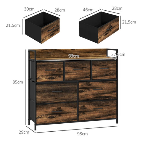 Rootz Fabric Drawer Chest - Sideboard - Organizing Furniture - Melamine Coated Top - Stable Steel Frame - 98cm x 29cm x 85cm