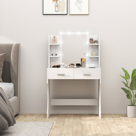 Rootz Dressing Table with Mirror - Makeup Vanity - LED Makeup Table - Brightness Control - 80cm x 40cm x 132cm - White