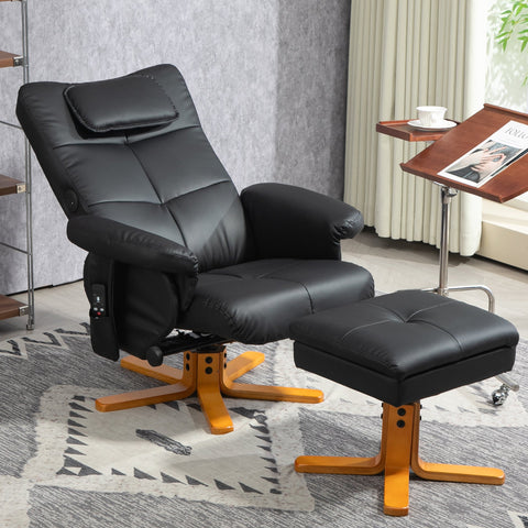 Rootz Massage Chair with Stool - Relaxation Chair - Faux Leather Massage Recliner - USB Charging - 78L x 86W x 93H cm