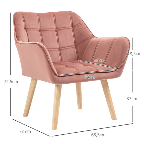Rootz Scandinavian Style Lounge Chair - Upholstered Chair - Reading Chair - Rubberwood Legs - Velvet Surface - 67cm x 61.5cm x 71cm
