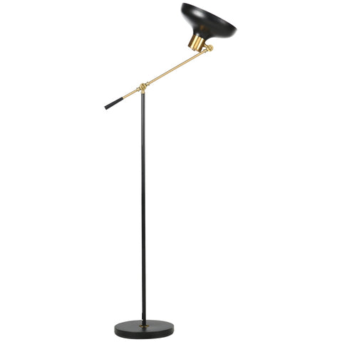 Rootz Industrial Design Floor Lamp - Adjustable Lighting - Flexible Frame - Foot Switch - 80cm x 30cm x 124-165cm - Black + Gold
