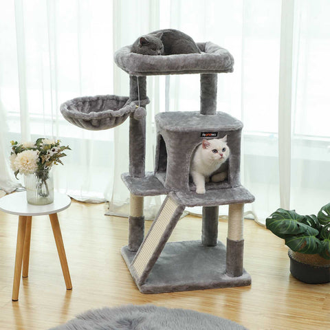 Rootz Cat Scratching Post - Cat Tower - Kitty Condo - Sisal Scratcher - Plush Platforms - Cozy Cave - 48cm x 48cm x 96cm