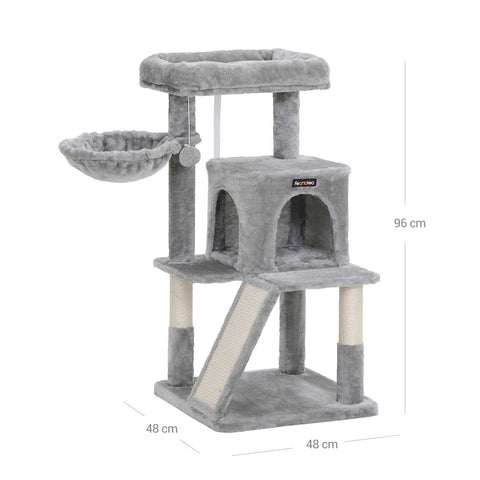 Rootz Cat Scratching Post - Cat Tower - Kitty Condo - Sisal Scratcher - Plush Platforms - Cozy Cave - 48cm x 48cm x 96cm