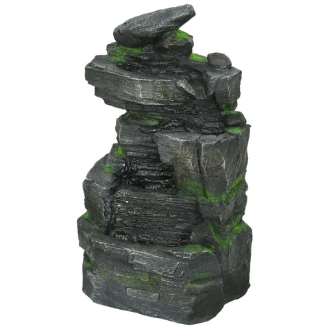 Rootz Garden Fountain - Stone Look - Water Feature - Solar Powered - LED Lights - 34cm x 28cm x 57cm - Resin - Grey/Brown