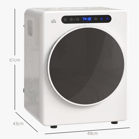 Rootz Tumble Dryer - Compact Dryer - Mini Dryer - Touch Control - 49cm x 43cm x 61cm - 6 Programs, 4kg Capacity, White