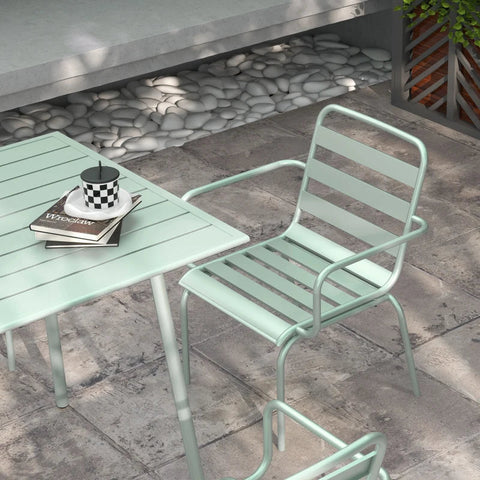 Rootz Garden Furniture Sets - Dining Table - Modern Design - 5-piece - Outdoor Furniture Set - Weatherproof - Steel - Green - 80 x 80 x 74 cm