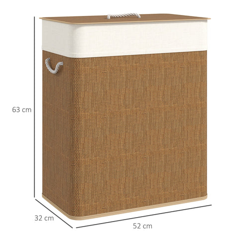 Rootz Bamboo Laundry Basket - Washing Collector - Clothes Hamper - 100L Capacity - 52L x 32B x 63H cm - Removable Bag