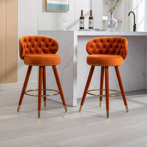 Rootz Velvet Bar Stool - Retro Stools - Luxurious Seats - 360° Rotation - Dimensions: 53cm x 50.5cm x 93cm