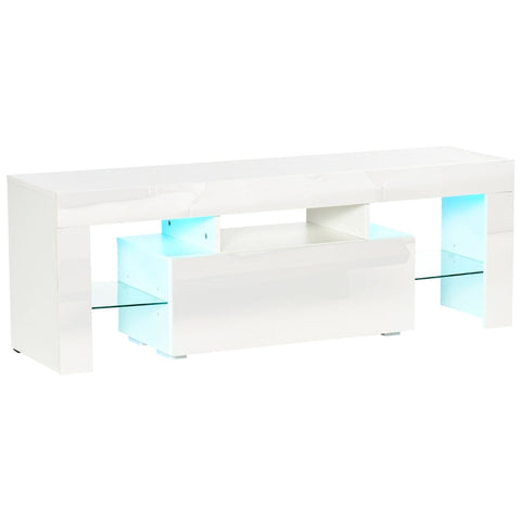 Rootz TV-tafel - TV-meubel - Mediaconsole - Hoogglansafwerking - Verstelbare glazen planken - RGB-lichtstrips - 130W x 35D x 45H cm - MDF &amp; spaanplaat