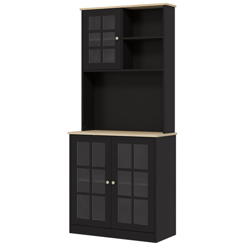 Rootz Kitchen Buffet - Kitchen Showcase - Display Case - Large Storage Space - Black & Brown- 80cm x 37cm x 183cm - Contemporary Design