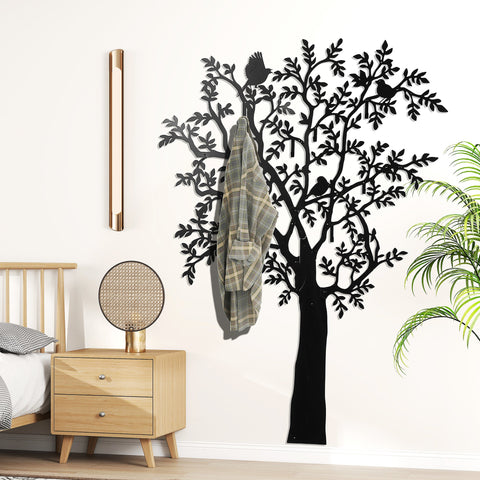 Rootz Wall-Mounted Wardrobe Hook - Coat Rack - Tree Design Hook - Space-saving - 120cm x 5cm x 175cm - Black