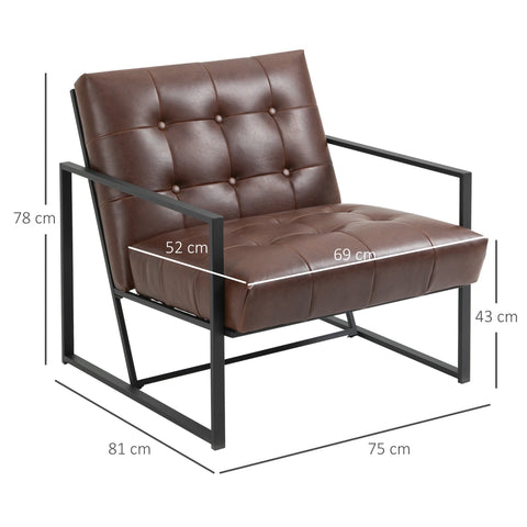 Rootz Chesterfield Lounge Chair - Relaxation Chair - Ergonomic Seat - Faux Leather - 75cm x 81cm x 78cm - Maximum Comfort