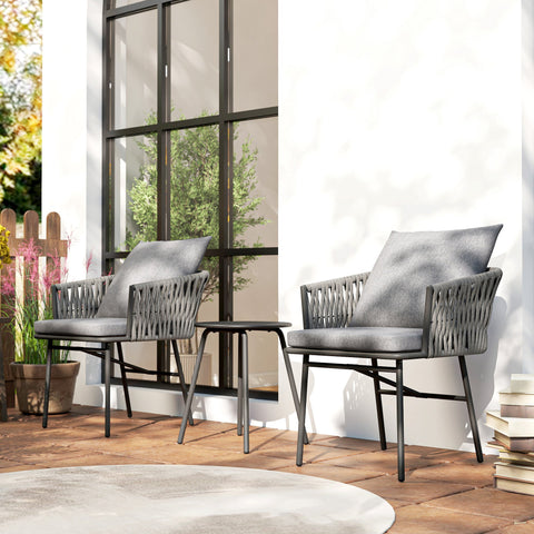 Rootz 3-Part Outdoor Furniture Set - Garden Bistro Set - Patio Furniture - Durable Steel Frame - 63cm x 58cm x 69cm - Grey