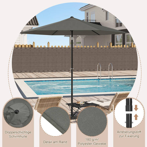 Rootz Premium Outdoor Parasol - Sun Umbrella - Garden Umbrella - UV Protection - Waterproof - Adjustable - Ø 270 x 236 cm