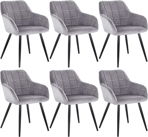 Rootz Set of 6 Dining Chairs - Armchairs - Velvet Seating - Comfortable & Ergonomic - Stable & Robust - Versatile Design - 49cm x 43cm x 81cm