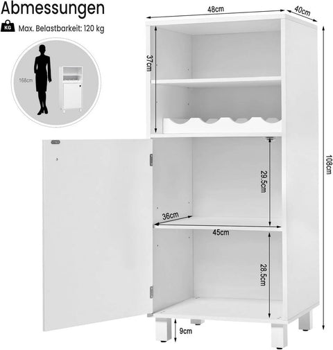 Rootz Kitchen Cabinet with Bottle Rack - Sideboard - Wine Cabinet - Multi-functional - 48cm x 108cm x 40cm