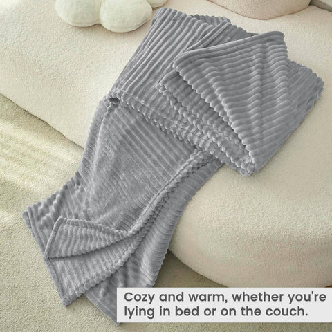 Rootz Flannel Sofa Blanket - Cuddly Throw - Cozy Bedspread - Soothing Warmth - Grey, 220x240cm